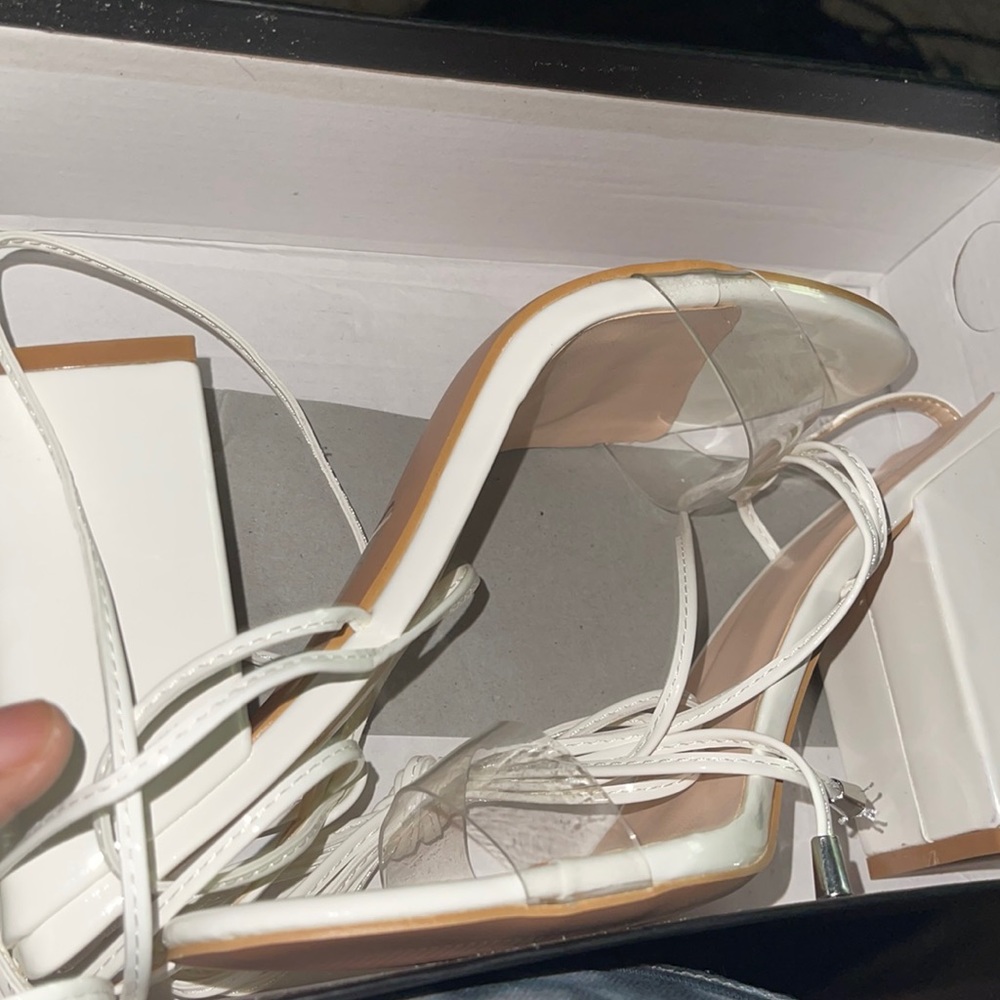 PLT’s White lace up heels